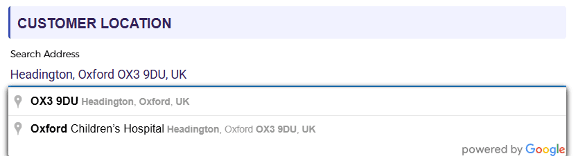 Search and select the customer address 