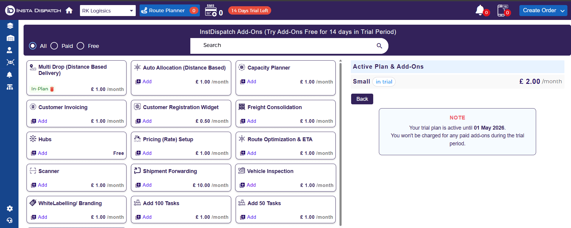 A list of all available add-ons will appear on the left panel