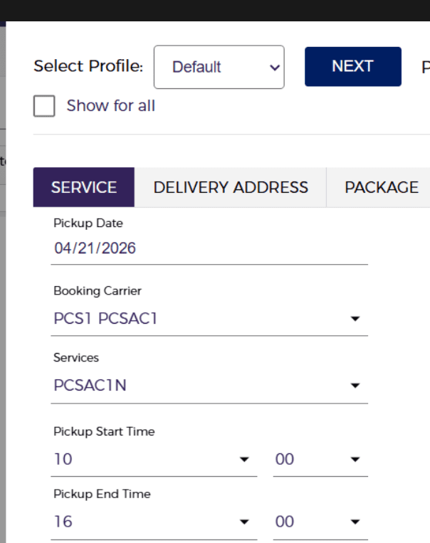 Select Profile = Default