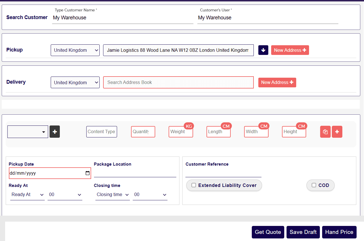 An order creation screen will open