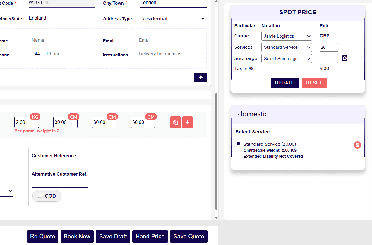 Select the displayed service