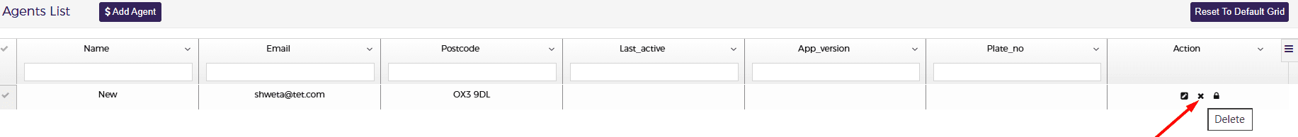 Delete option in the Agents List screen