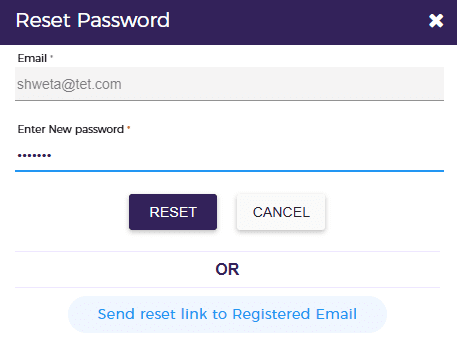 Reset Password window 