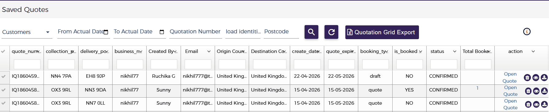order screen