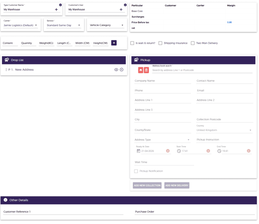 Open the Multi Drop order screen