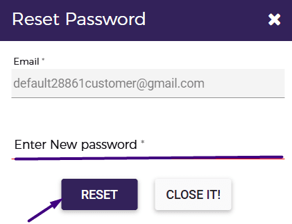 Reset Password pop-up