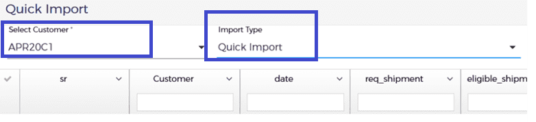 Select Customer & Import Type