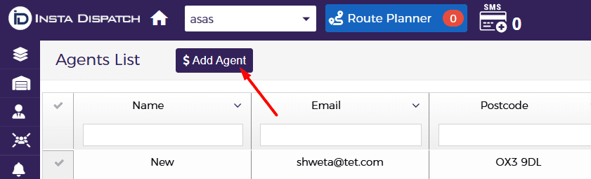 Add Driver button in the Agents List screen