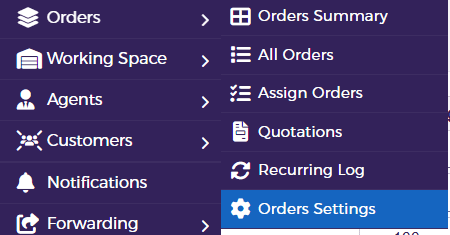 Order Section from the Side Panel