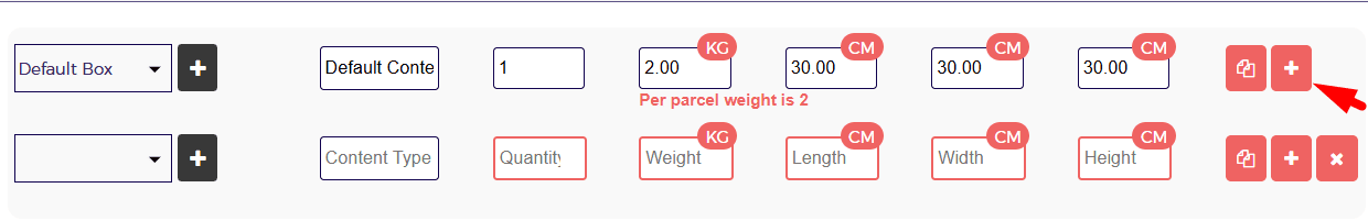 You can also add or copy multiple parcel types within the same order if required. 1