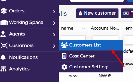 Open Customers List.