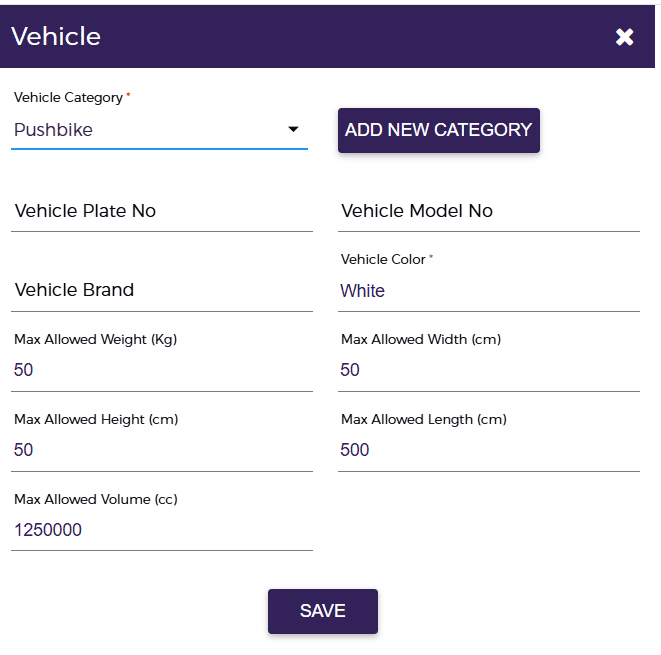 Vehicle creation form