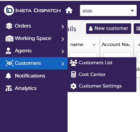 Open the customer creation screen