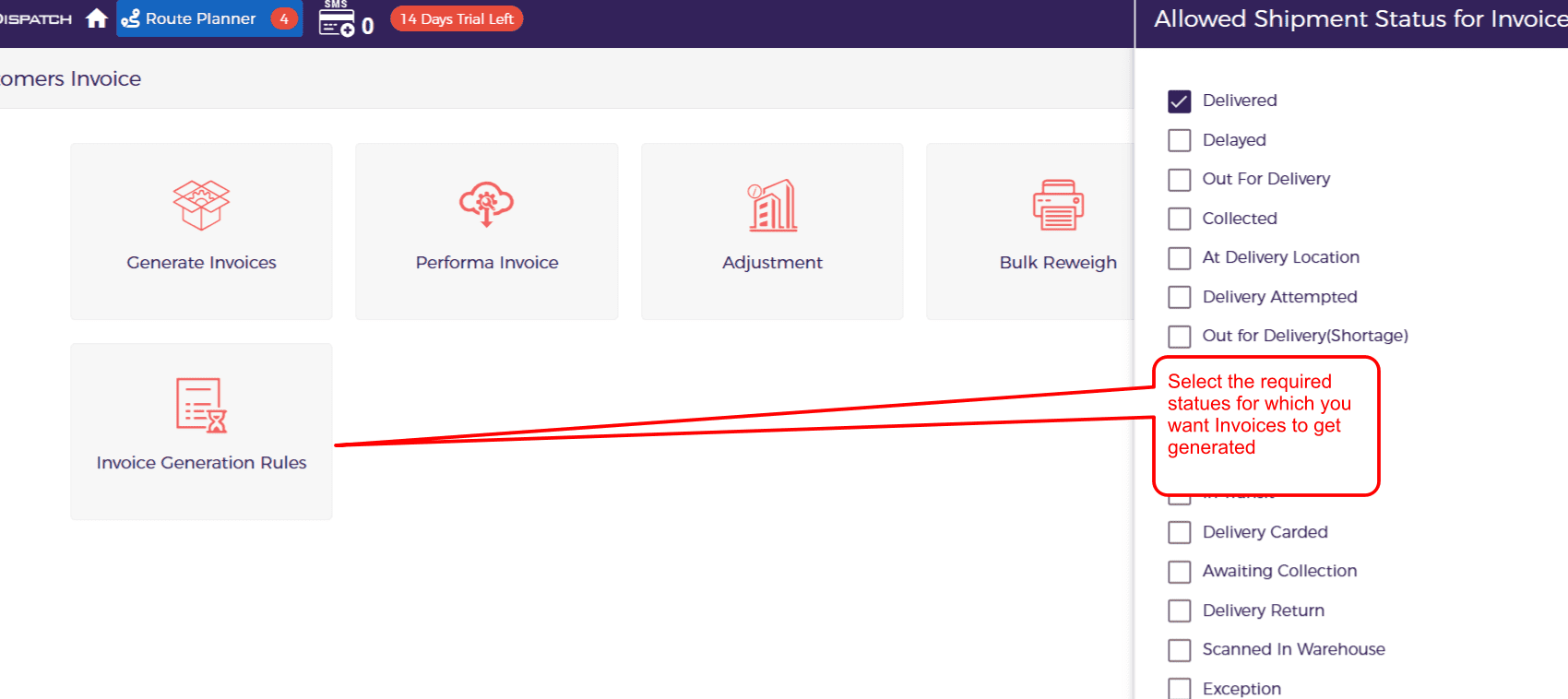 Open Invoice Generation Rules