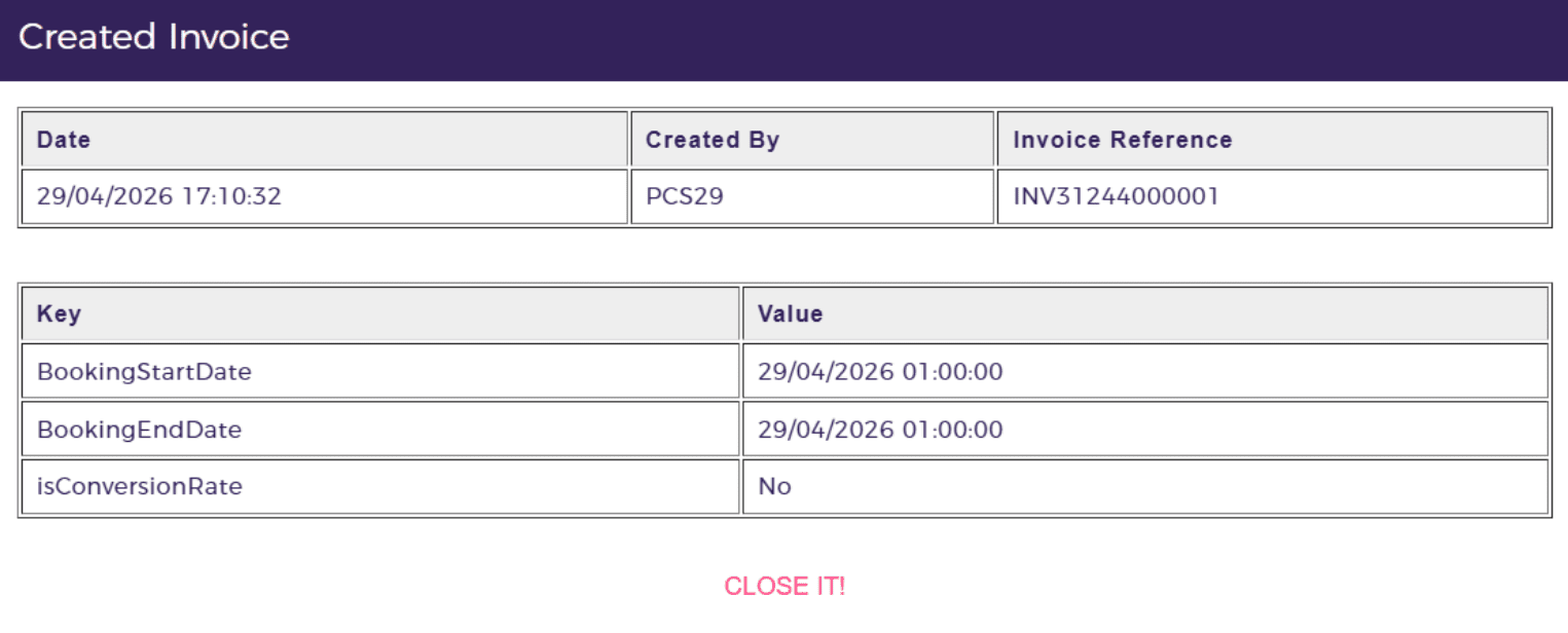 Invoice Creation Log