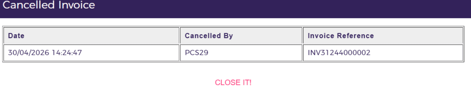 View Cancelled Invoice Log