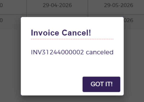 Click Cancel Invoice