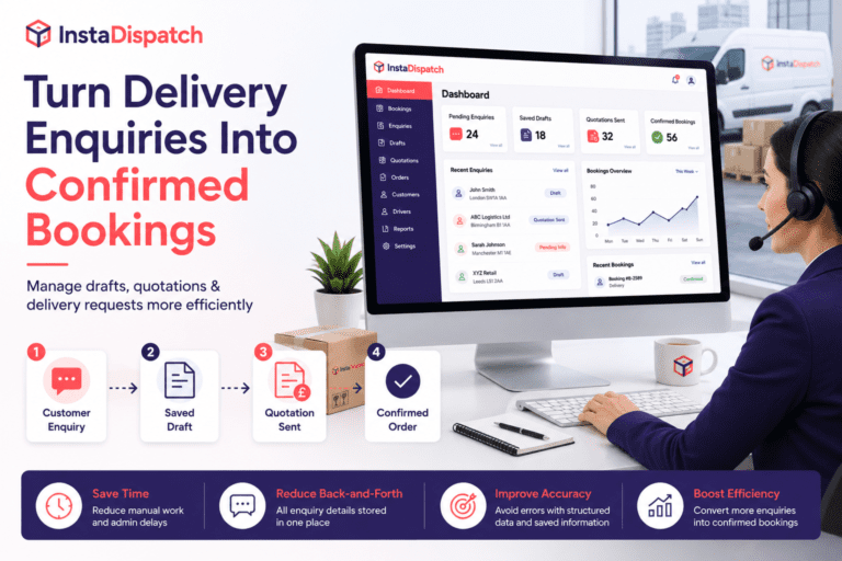 Courier booking software managing delivery drafts and quotations