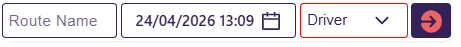 Route Name, date/time, Driver dropdown, and confirm button.