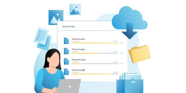 Woman,In,Laptop,Uploads,Files,,Documents,,Illustrations,,Pictures,From,Yellow